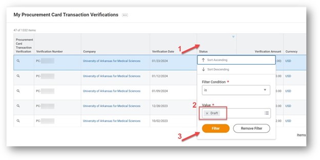 RPT- My Procurement Card Transactions Screen